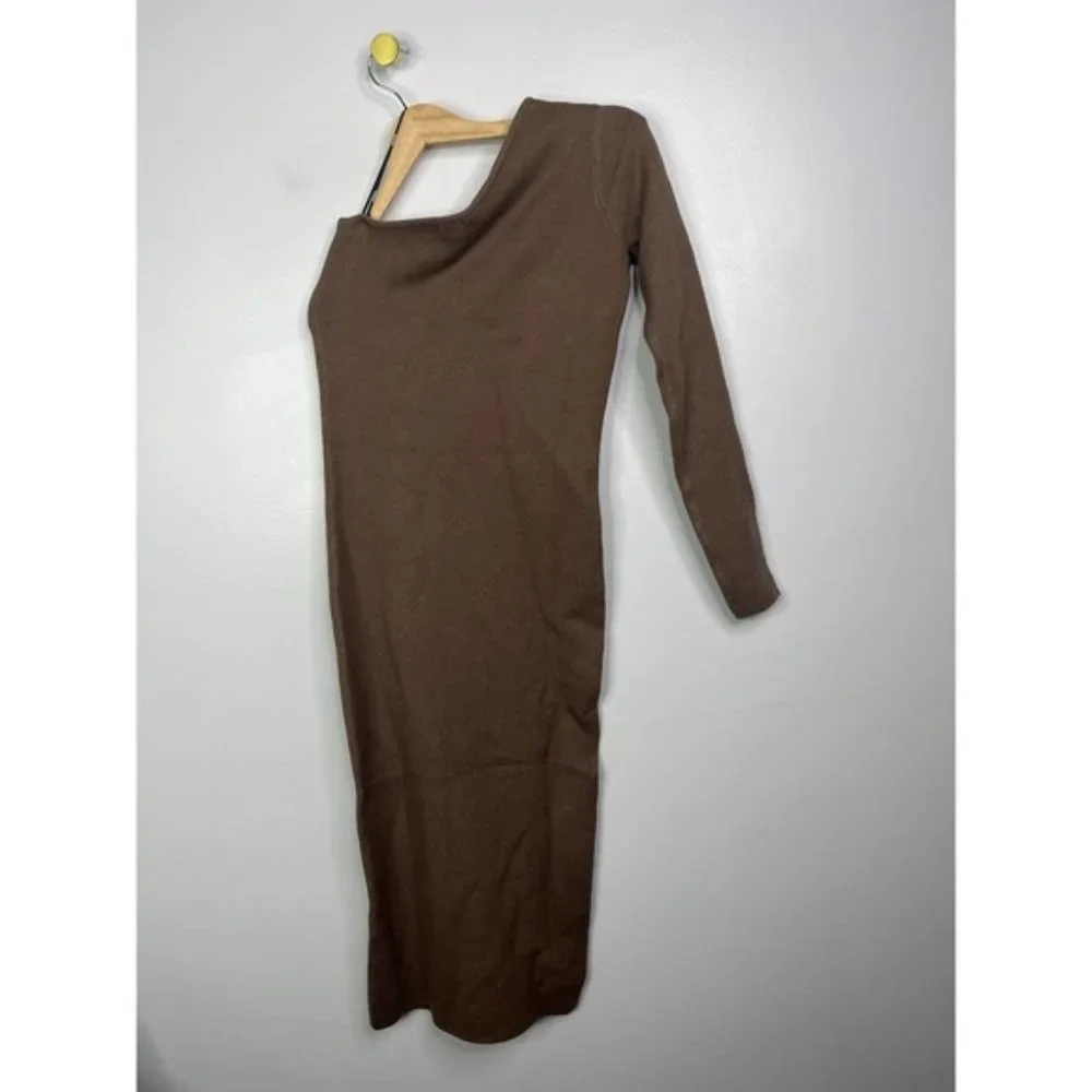 Monrow Super Soft One Shoulder Midi Dress Women's Dusty Cocoa Size: XS NWOT - Picture 6 of 9